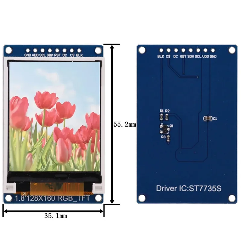 PCB 베이스 플레이트가 있는 1.8인치 TFT 모듈 LCD 디스플레이 모듈 SPI 직렬 포트에는 4 IO 1pc만 필요