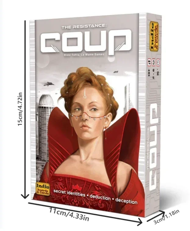 Nowe plansze i karty do gry w Coup |   Zamach na tron |   Gra karciana |   Wiek 14+ |   2-6 graczy |   15 minut czasu gry
