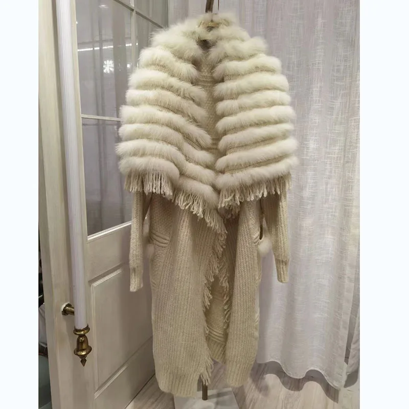 Frauen Plus Größe Gestrickte Fuchs Pelzmantel Weibliche Lose Herbst Langarm Gestrickte Mantel Europäischen Elegante Woolen Mäntel