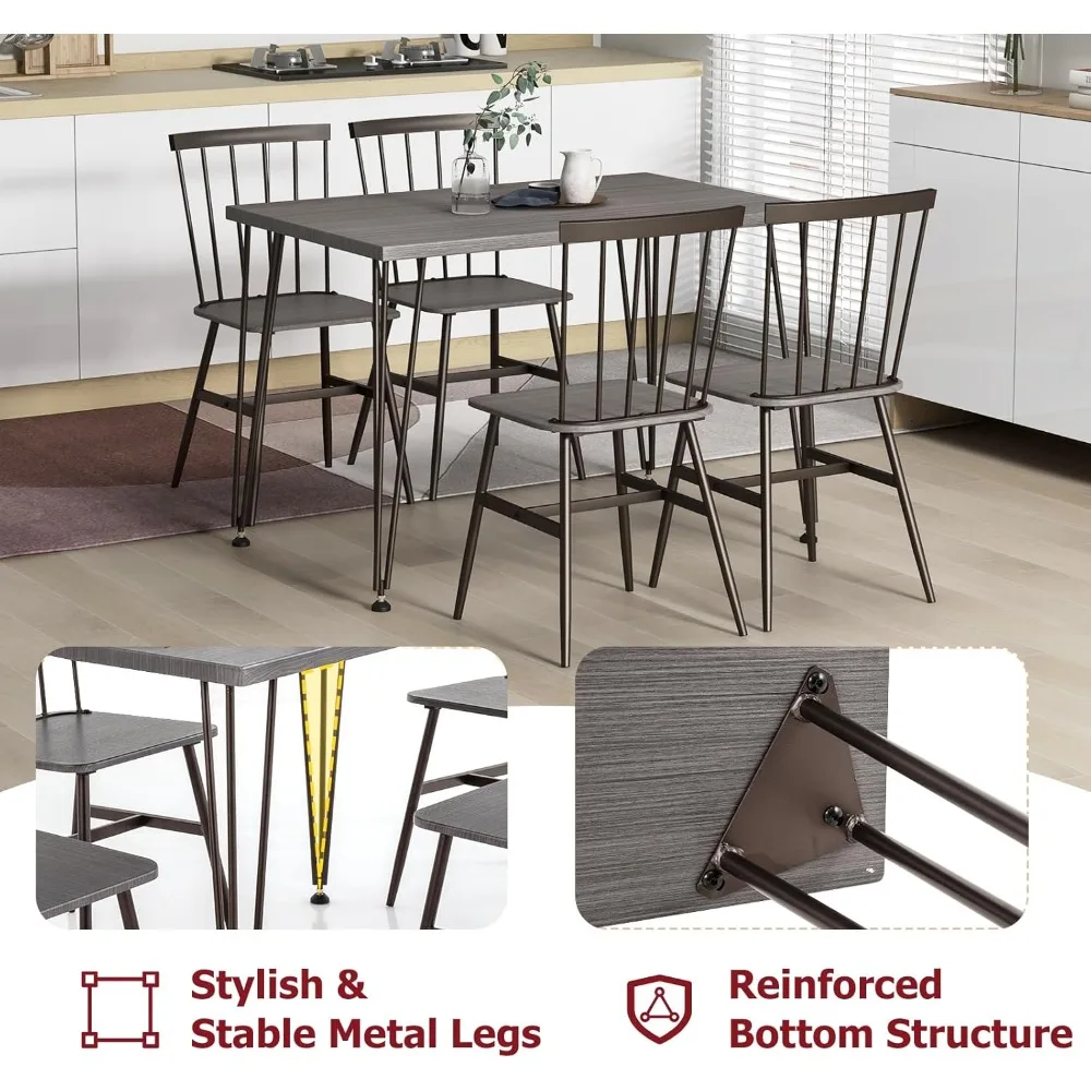 Dining Table Set for 4, Kitchen Table and Chairs Set of 4 w/Metal Frame, 360° Swivel Feet, Space-Saving Dinette Table