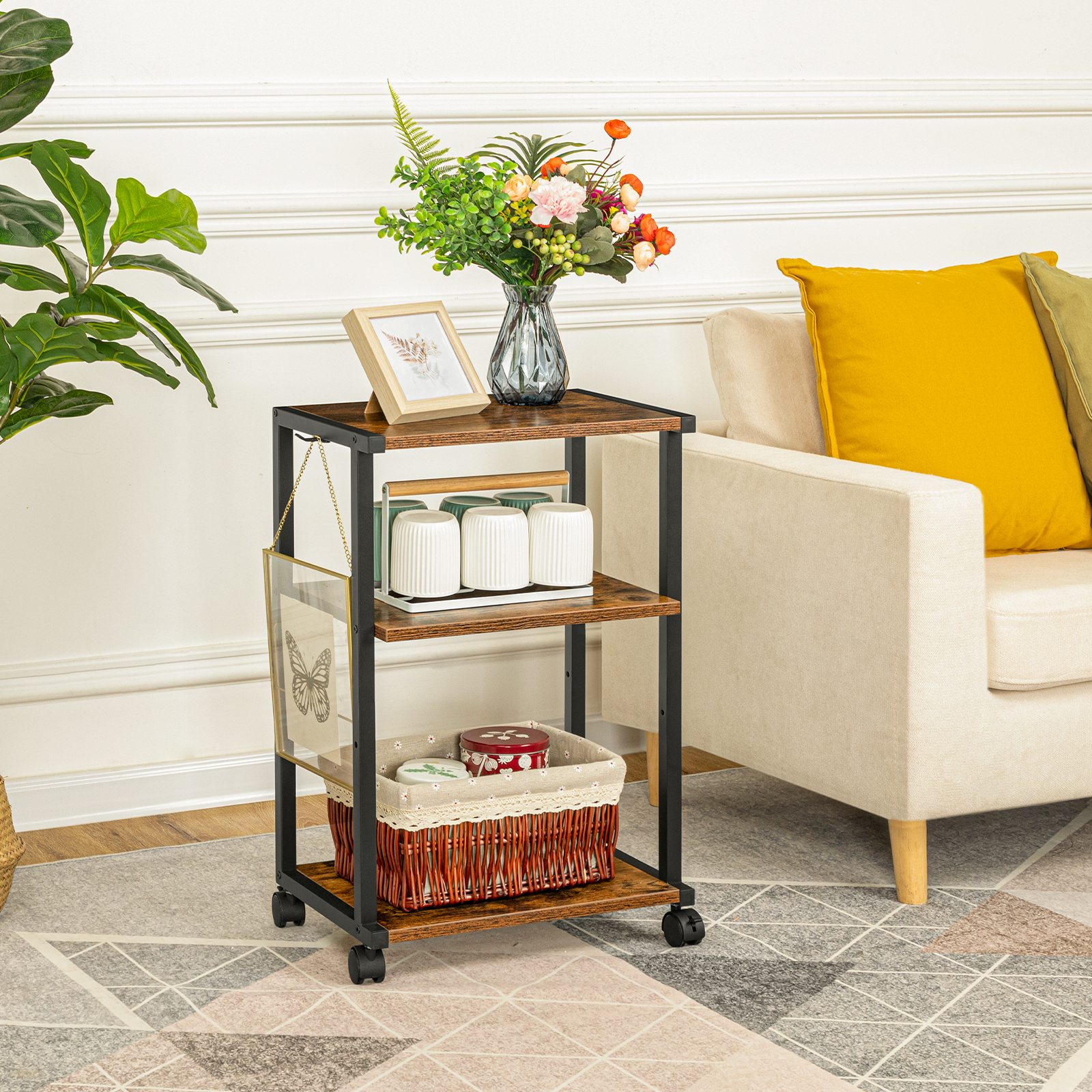 Hoobro Drucker tisch 3-stufiger Drucker wagen mit höhen verstellbaren Rädern Druckerst änder mit 3 Regalen und 2 Haken für das Home Office