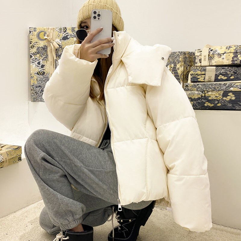 Chaqueta de invierno de gran tamaño para mujer, Parkas cortas con capucha, Parkas informales de Color sólido, abrigos acolchados de algodón cálidos y gruesos para mujer