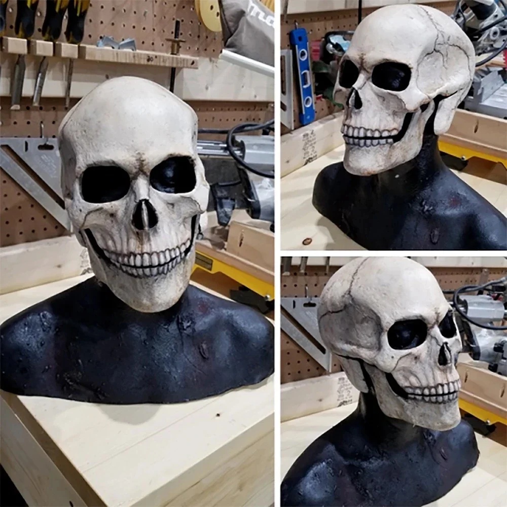 Masque d'Halloween en Latex avec Mâchoire Mobile, Décoration d'Horreur, Tête Complète, Casque, Costume de ix, Cadeaux