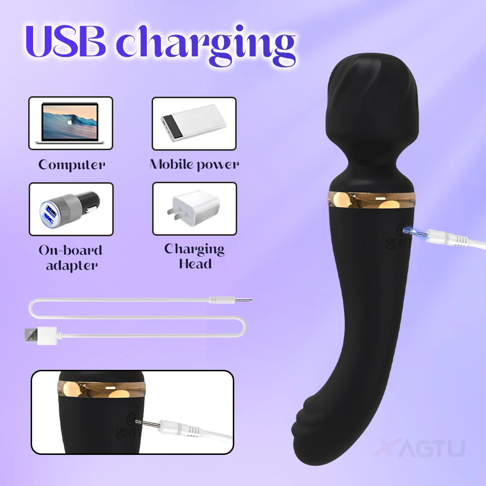 여성용 AV 진동기 질 마사지기 USB 충전식 2 모터 G Spot Clit Clitoris 자극기 여성 섹스 토이 성인 용품