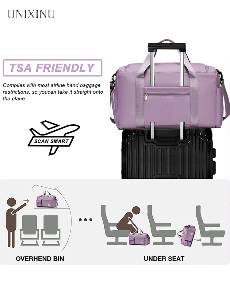 Unixinu bolsa de viagem de mão, grande capacidade, weekender, noite, duffle, com compartimento para sapatos, esportes, fitness, para mulheres