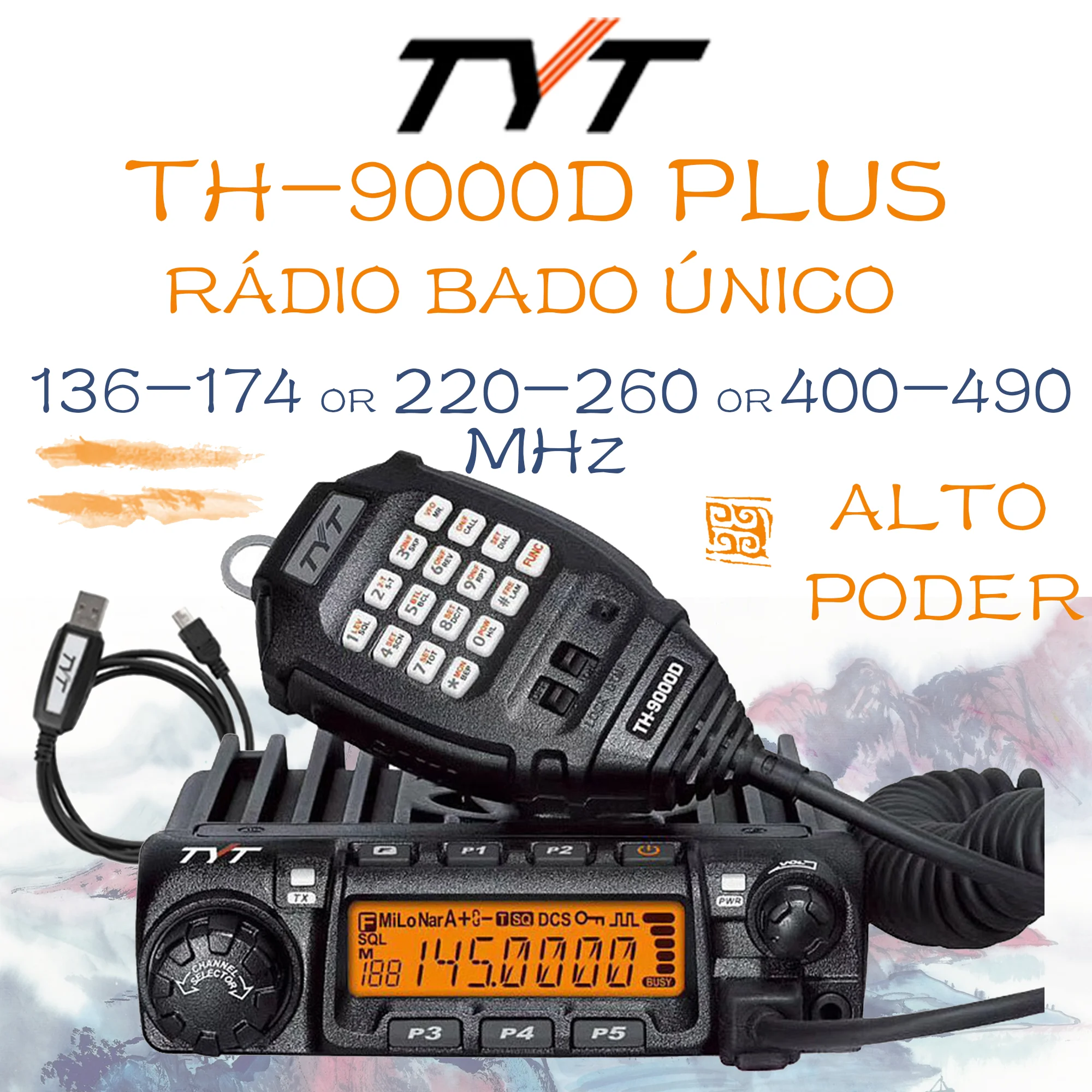 TYT TH-9000D PLUS 65W Rádio Móvel de Alta Potência Mono/Single Band Transceiver 200 Canais Rádio Móvel 136-174MHz