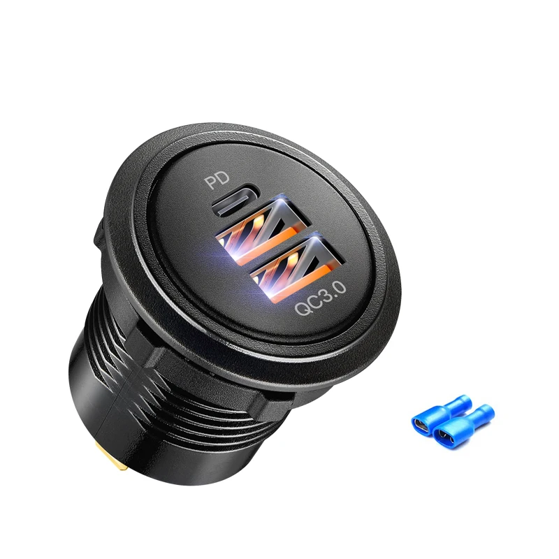 Enchufe usb de 12V/24V, carga rápida, salida USB 3 0, PD USB-C y dos puertos QC3.0 para barco, motocicleta marina, camión
