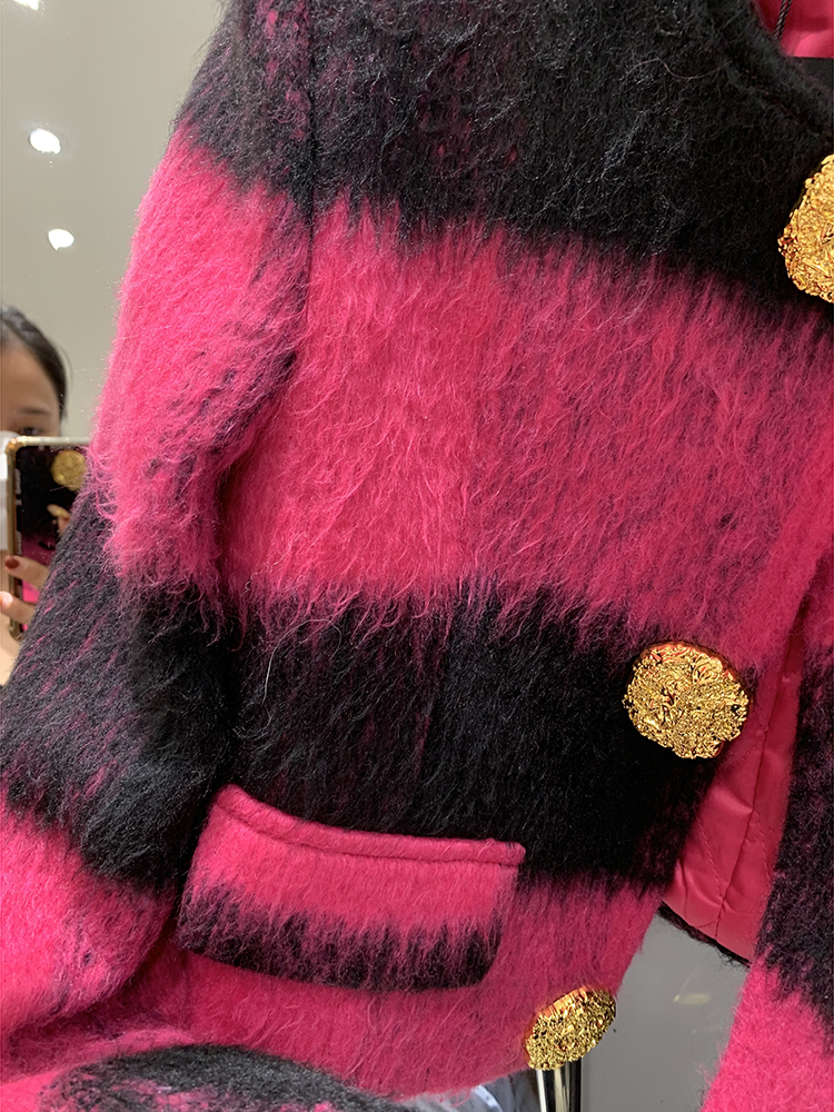 HIGH STREET Neueste F/W 2024 Designer-Mode-Damen-Kontrast-Einreiher-Woll-Kurzjacke