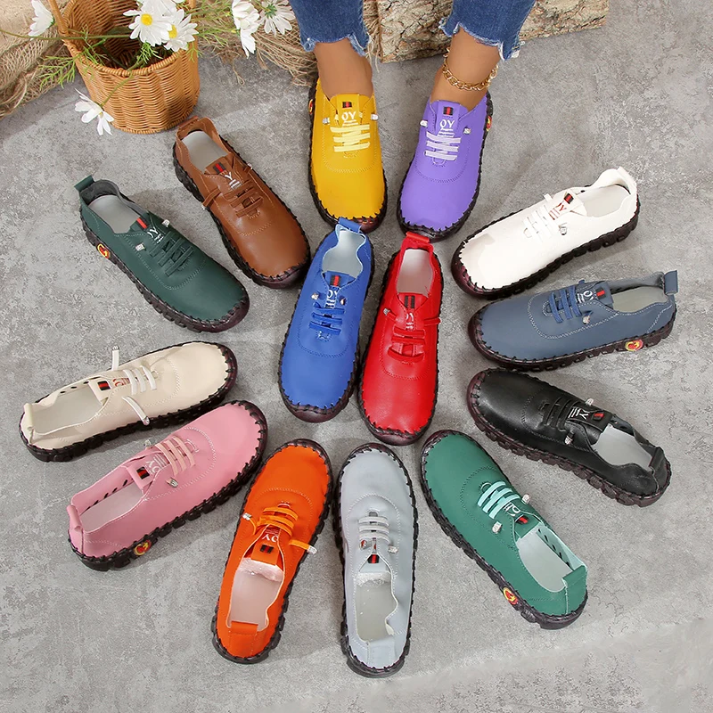 Zapatillas de deporte de piel de corte ancho para mujer (tamanos 35-45) Mocasines planos elásticos sin cordones – Zapatos casuales cómodos para mamás Zapatos de mujer