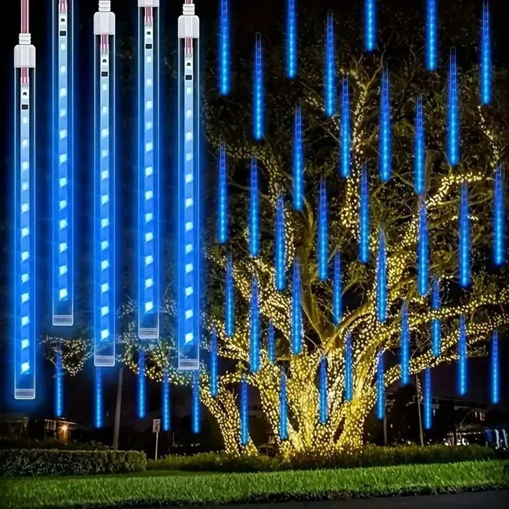 30 cm LED-Meteorschauer-Regenlichter, wasserdicht, fallender Regentropfen, Lichterkette für Urlaub, Party, Terrasse, Dekoration