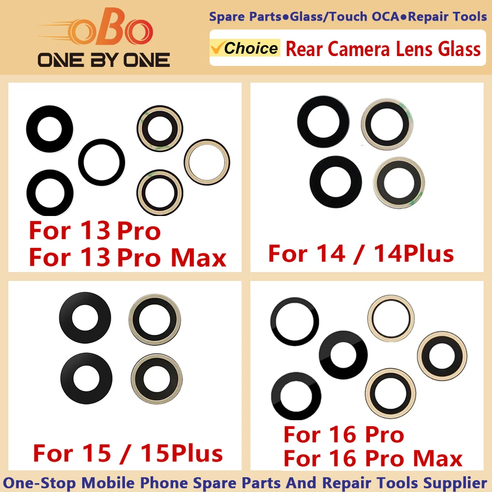 Vetro dell'obiettivo della fotocamera posteriore posteriore per iPhone 13 14 15 16 PLUS PRO MAX MINI Vetro dell'obiettivo con adesivo di ricambio preinstallato