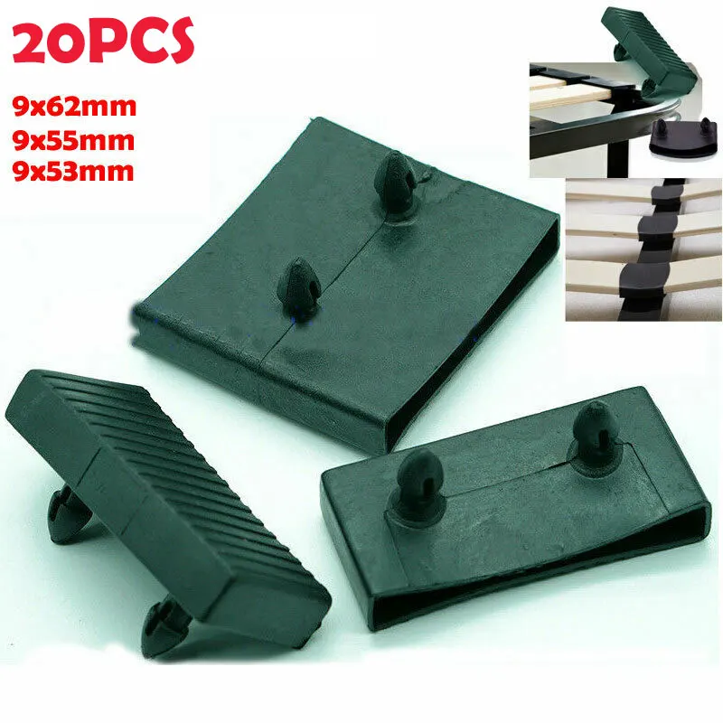 20 piezas soportes de tapas de extremo central de listones de sofá cama de repuesto cuadrado de plástico tamaño interior negro 9mm x 53mm 55mm 62mm