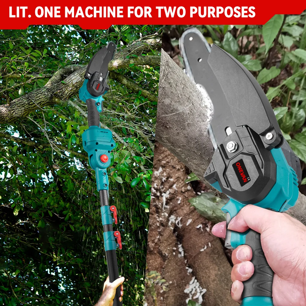 ONEVAN 3500W 2in1 Brushless High Branch Saw Chainsaw & Pruning Shears Garden Tool With Telescoping Pole For Makita Battery Pin