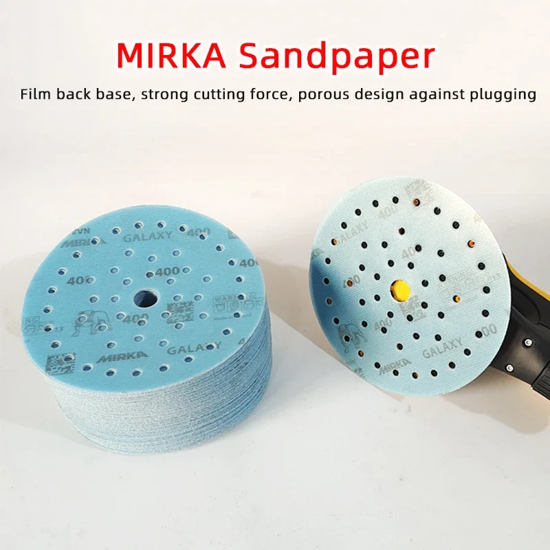 Papel de lija MIRKA Original, hoja de lijado de terciopelo, disco de lijado, hoja de tela, 6 ", Cyan Galaxy, 49 agujeros