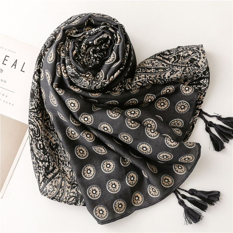 Bufanda de algodón y lino suave para mujer, chales de lujo, Foulard Premium para mujer, bufandas largas con estampado de leopardo y borlas, Echarpe