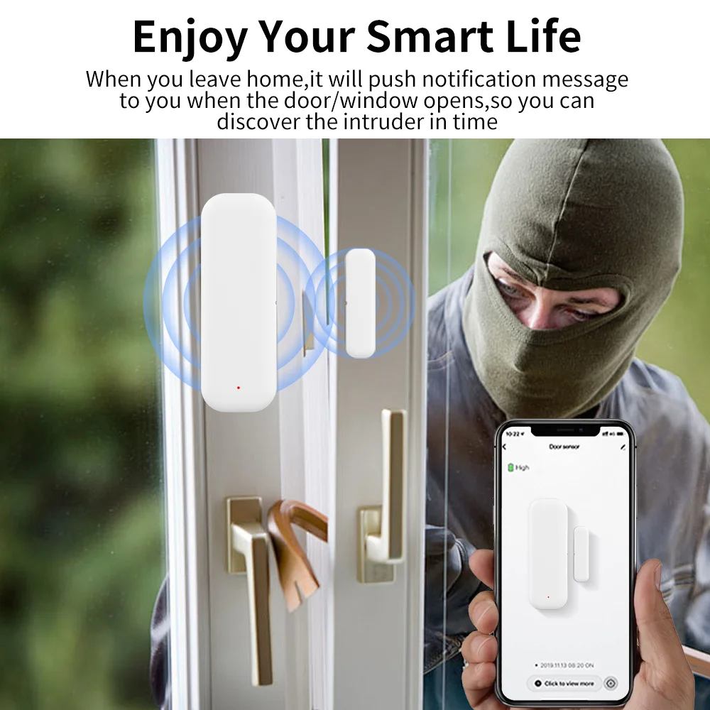 Датчик двери и окна Tuya Wi-Fi или ZigBee, умный дом, беспроводные детекторы открытия и закрытия дверей, приложение, удаленная сигнализация, работа с яндексами Alexa