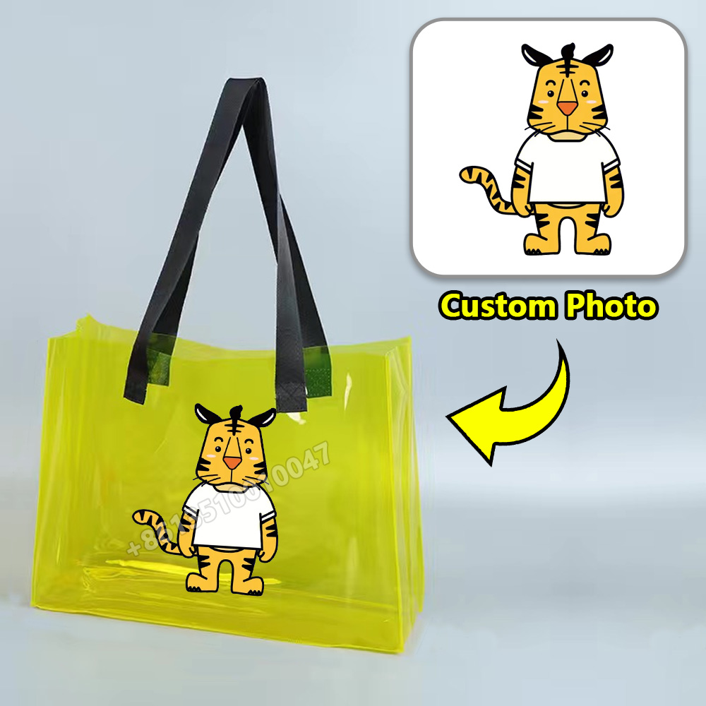 30 Stücke Anpassbare Cartoon Marke Logo PVC Transparent Laser Große Kapazität Handtasche Mode Hohe Stil Bunte Gelee Geschenk Tasche