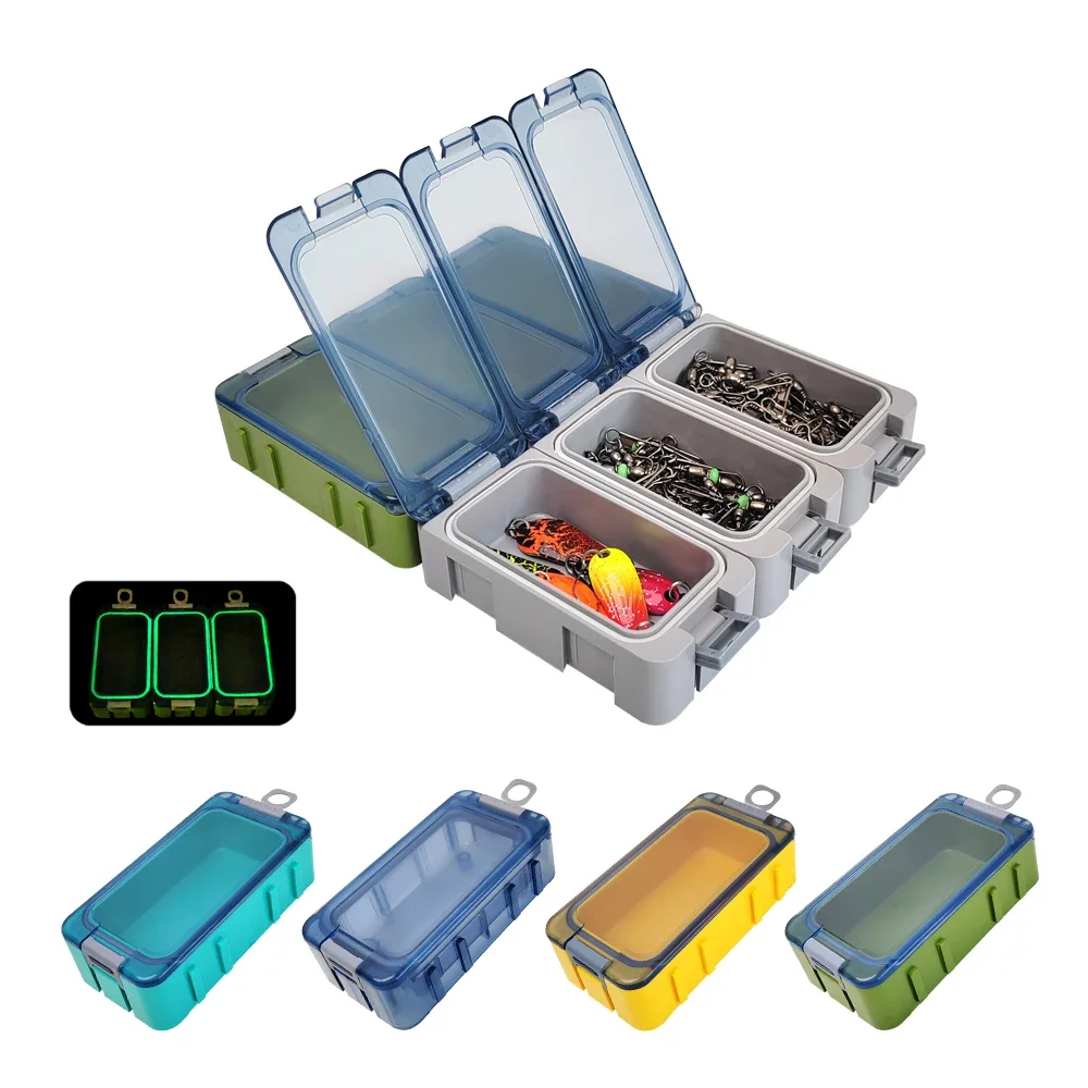 3 pezzi luminosi mini scatole per accessori da pesca ami da pesca esche artificiali scatola di immagazzinaggio giuntabili in plastica scatola per attrezzatura da pesca in mare
