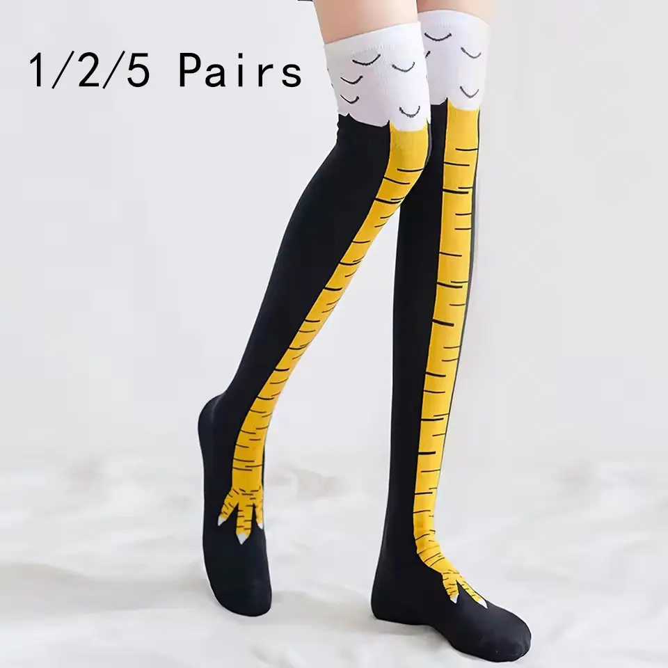 1/2/5 Paar Damen Kniestrümpfe, trendige Cartoon-lustige Hühnerklaue-Socken, Fitness, Sport, lässig, schlankes Bein, lange Röhrensocken für Damen