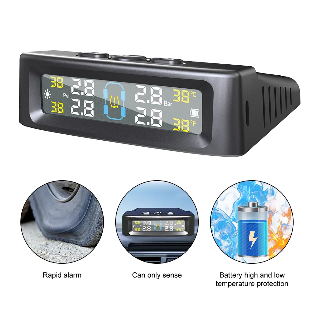 温度警告燃料節約タイヤ空気圧監視システムソーラー TPMS 4 外部センサー車のタイヤ空気圧モニター