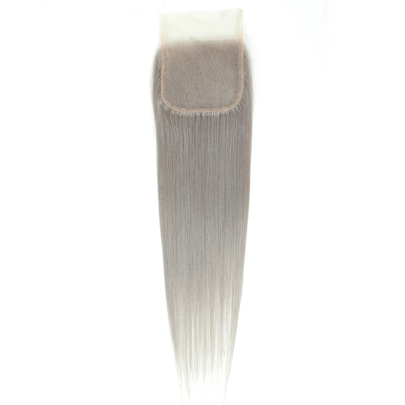 Pacote reto brasileiro com fecho 4x4 cor cinza prata 3 pacotes com fecho cinza remy 100% pacotes de cabelo humano cabelo kemy