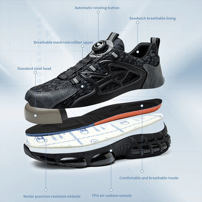 Slack-stab-proof work shoes with elastic buttons and lace-up