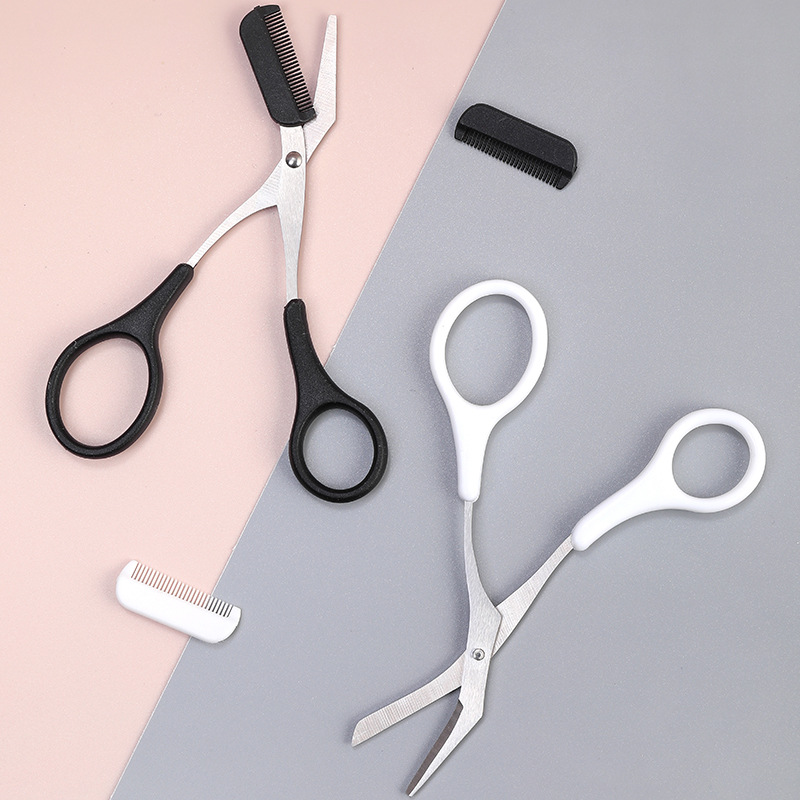 1Pcs Safe Eyebrow Trimmer Stainless Steel Eyebrow Scissors with Comb Hair Removal Shaver Eyebrows Shaping Makeup Tool for women