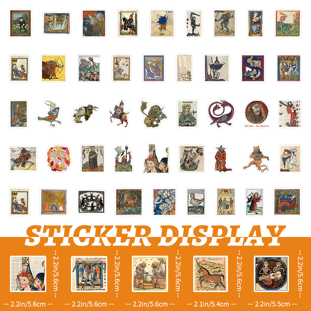 10/30/50PCS Retro Medieval Art Poster Pattern Sticker DIY Phone Laptop Luggage Skateboard Graffiti Decals Fun for Kid Toy