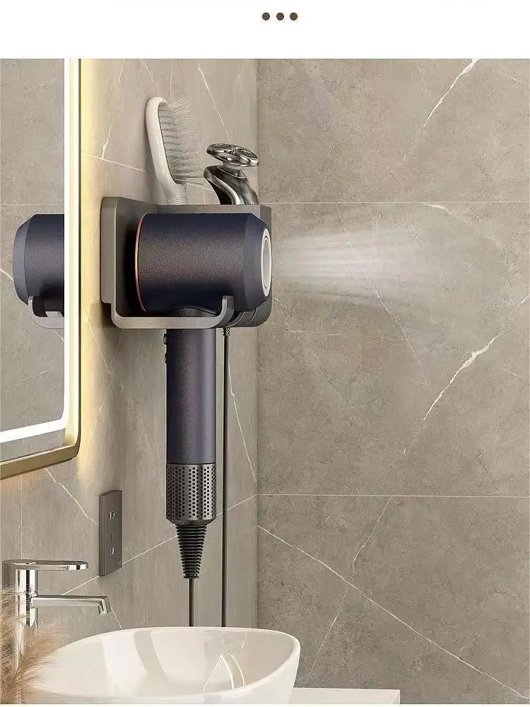 1pc supporto per asciugacapelli a parete senza perforazione Rack multifunzionale per il bagno