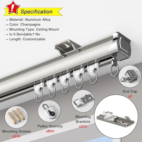 de riel de cortina resistente con tecnología Silent Glide para separadores de habitaciones y tratamientos de ventanas, montado