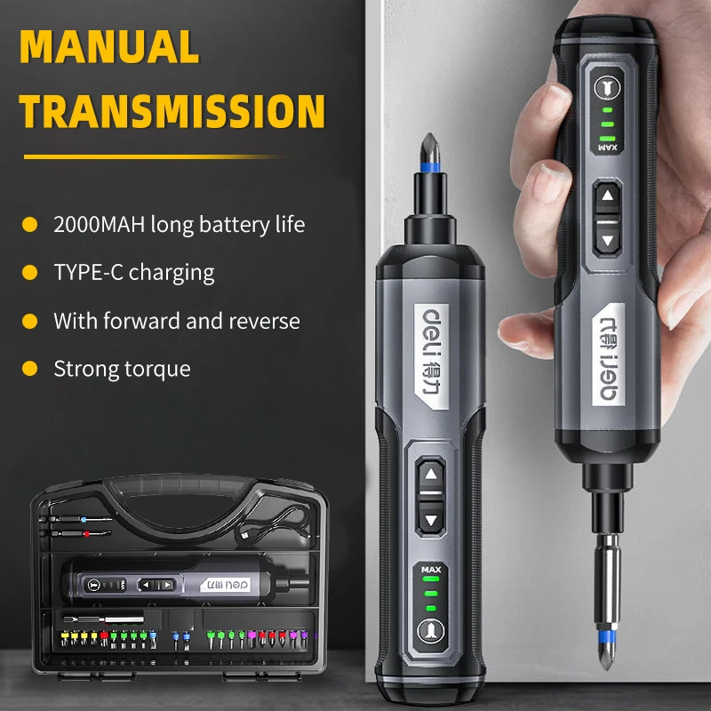 Deli 4V Electric Screwdriver Set USB Rechargeable 10/33 Bit Set Mini Drill Multi-function Disassembly Torque Repair Tools Kit