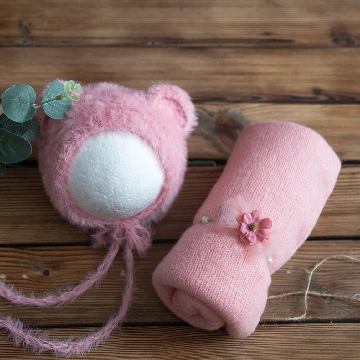 ทารกแรกเกิด Mohair ยืดถักหมวกและแถบคาดศีรษะชุดการถ่ายภาพ Props เด็ก JERSEY Wrap Swaddle ผ้าห่มเด็กชั้นผ้า