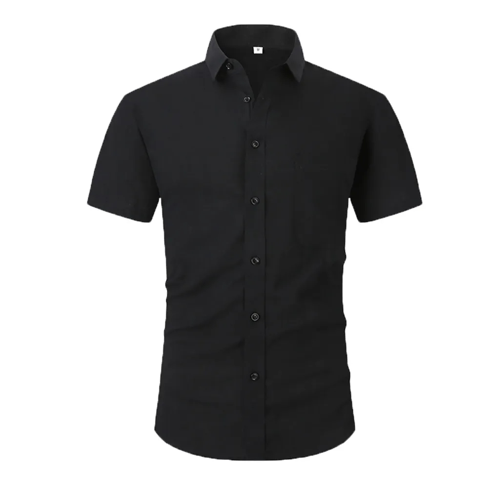 Cotton Line Hot Sale Men's Short-Sleeved Shirts Summer Solid Color Turn-down collar Casual Beach Style Plus Size