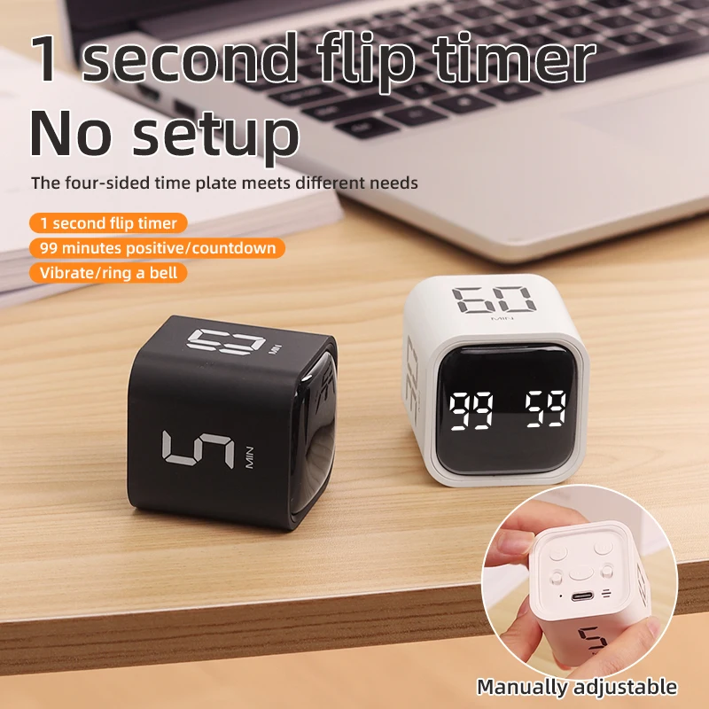 Gravity Flip Timer Stil trillingsgeluid Alarm 5-60 minuten en aangepaste countdown Perfect voor werken, leren, kookstudie