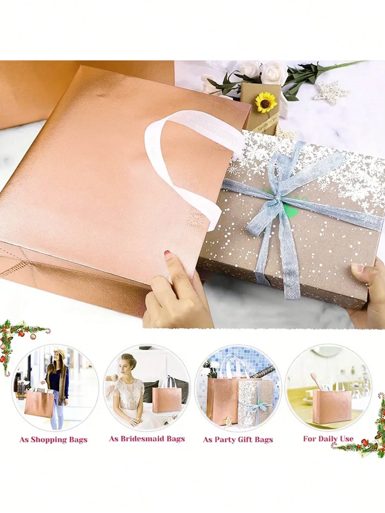 1/5/10 pezzi argento riutilizzabile regalo tote sacchetti della spesa della spesa si applicano a damigelle d'onore festa di compleanno matrimonio, forniture per addio al celibato