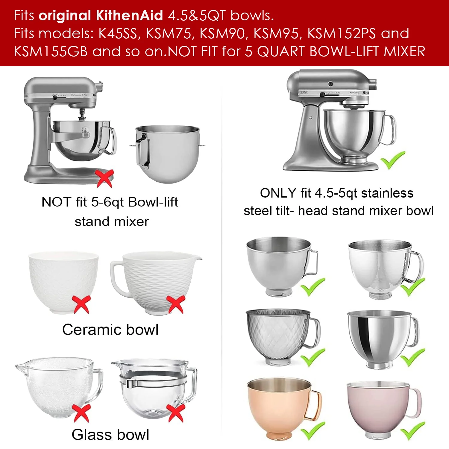 1 pz/2 pz Miscelatori Ciotola Coperture per KitchenAid 4.5-5 Quart Tilt-Head Stand Miscelatori Ciotola Coperture Coperchio