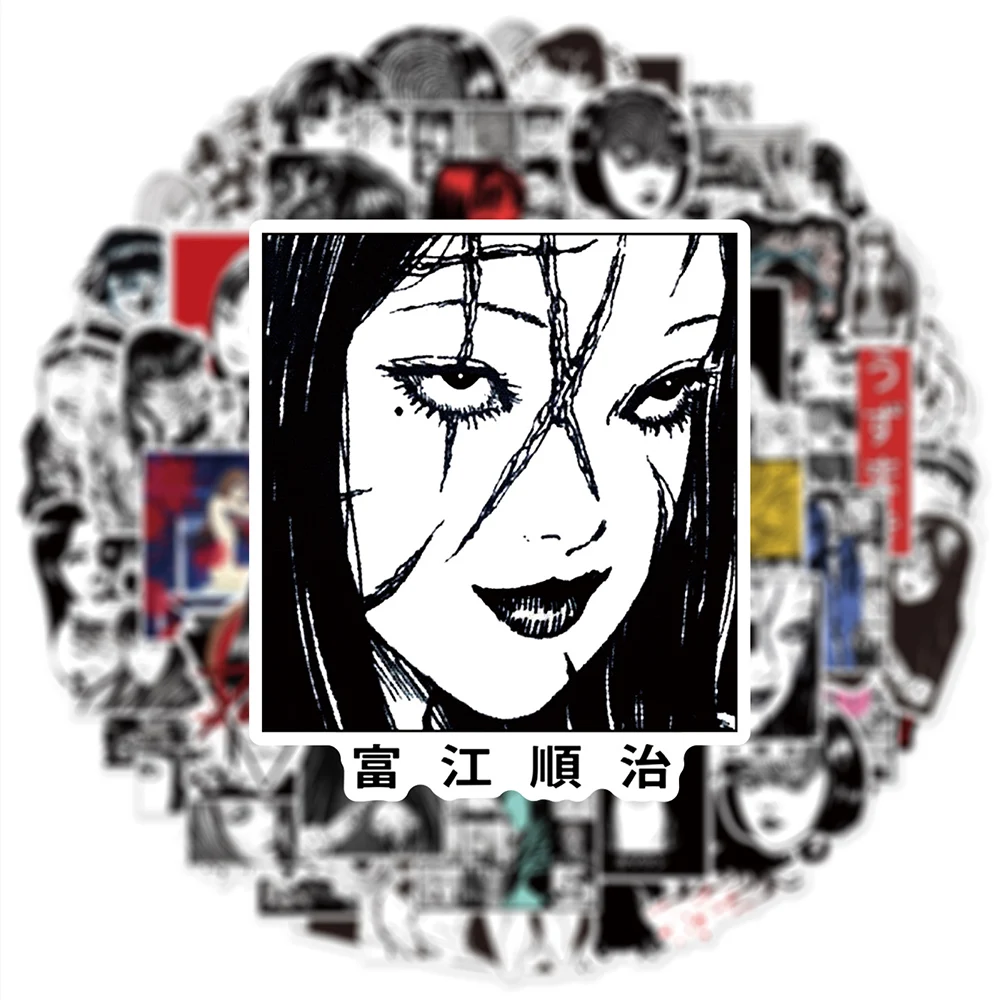 10/30/50ชิ้นสติกเกอร์ลายกราฟฟิตีซีรีส์ Junji Ito ซีรีส์แนวสยองขวัญเหมาะสำหรับแล็ปท็อปหมวกกันน็อคสติกเกอร์ตกแต่งเดสก์ท็อปของเล่นขายส่ง