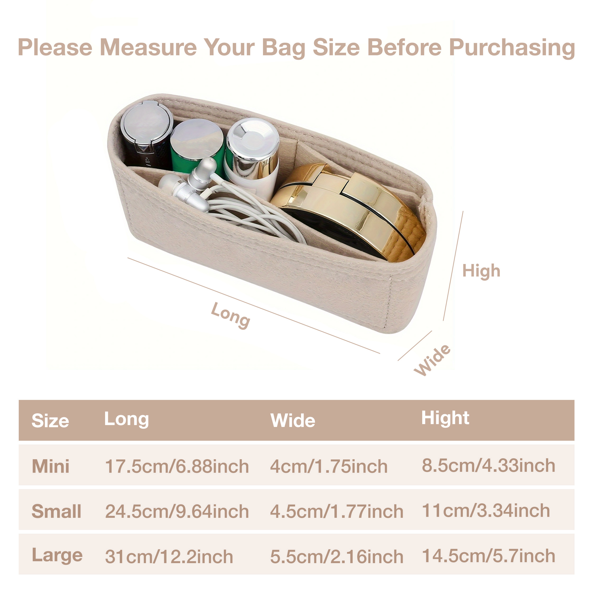 Portable Soft Felt Insert Bag Handbag Insert Bag Women's Travel Bag Insert Liner Brand Purse Organizer Pouch Makeup Organizers