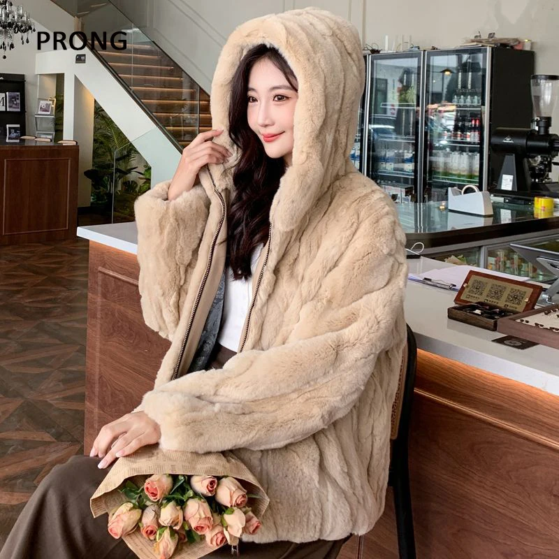 100% ขนสัตว์กระต่ายจริงผู้หญิงฤดูหนาวหลวมซิปเสื้อขนสัตว์ธรรมชาติหนาเสื้อผ้าผู้หญิงหญิง Furry Outerwears