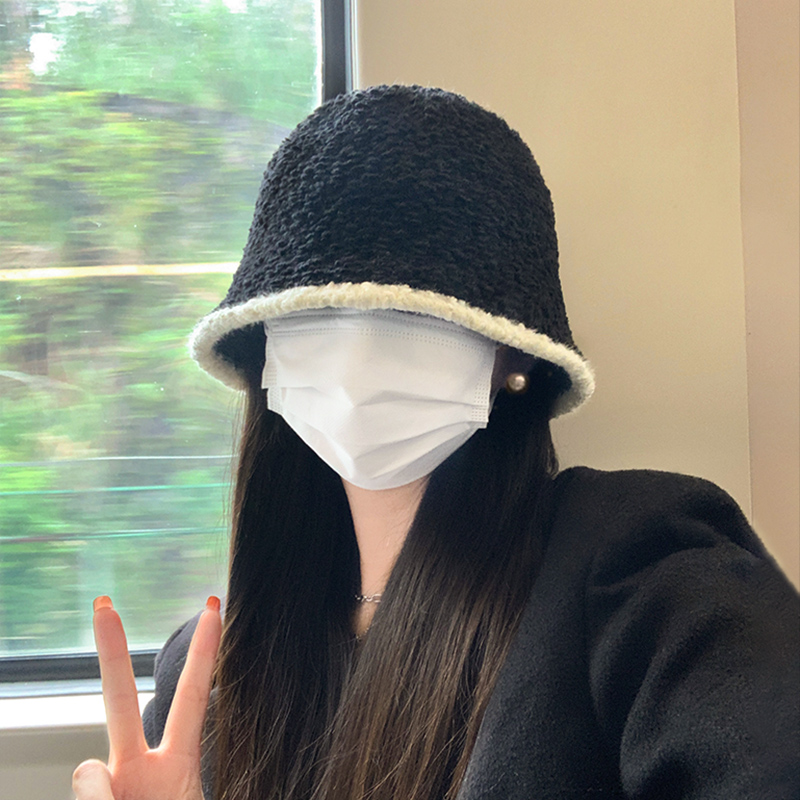 Spring New Knitted Fishing Cap Women's Plush Bucket Hat Face Slimming Large Head Circumference Soft Cozy Knitwear Hat