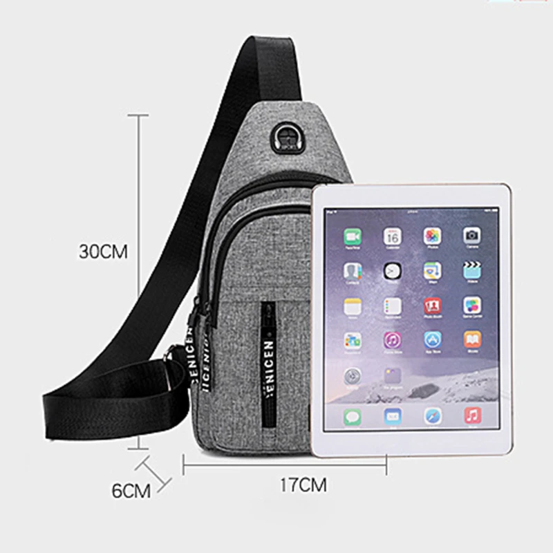 メンズスポーツ盗難防止ショルダーバッグ,USB充電付きチェストバッグ,ケーブルホール付き,旅行に最適