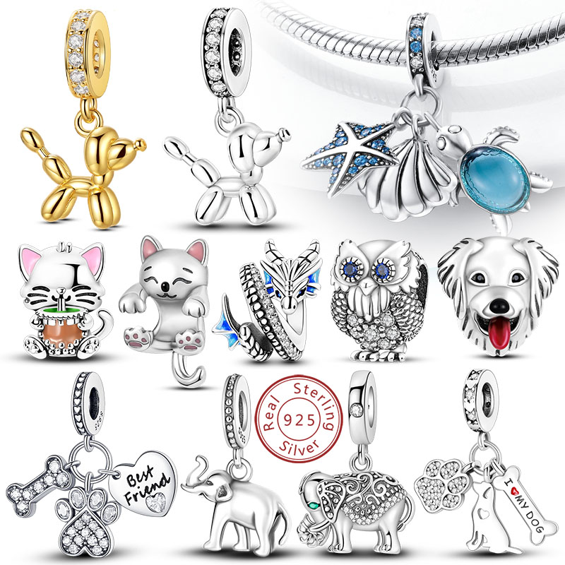 Heiße Verkäufe 925 Sterling Silber Charms Perlen Anhänger Elefant Katze Hund Tier Perlen Fit Original Armband Charms Frauen Schmuck