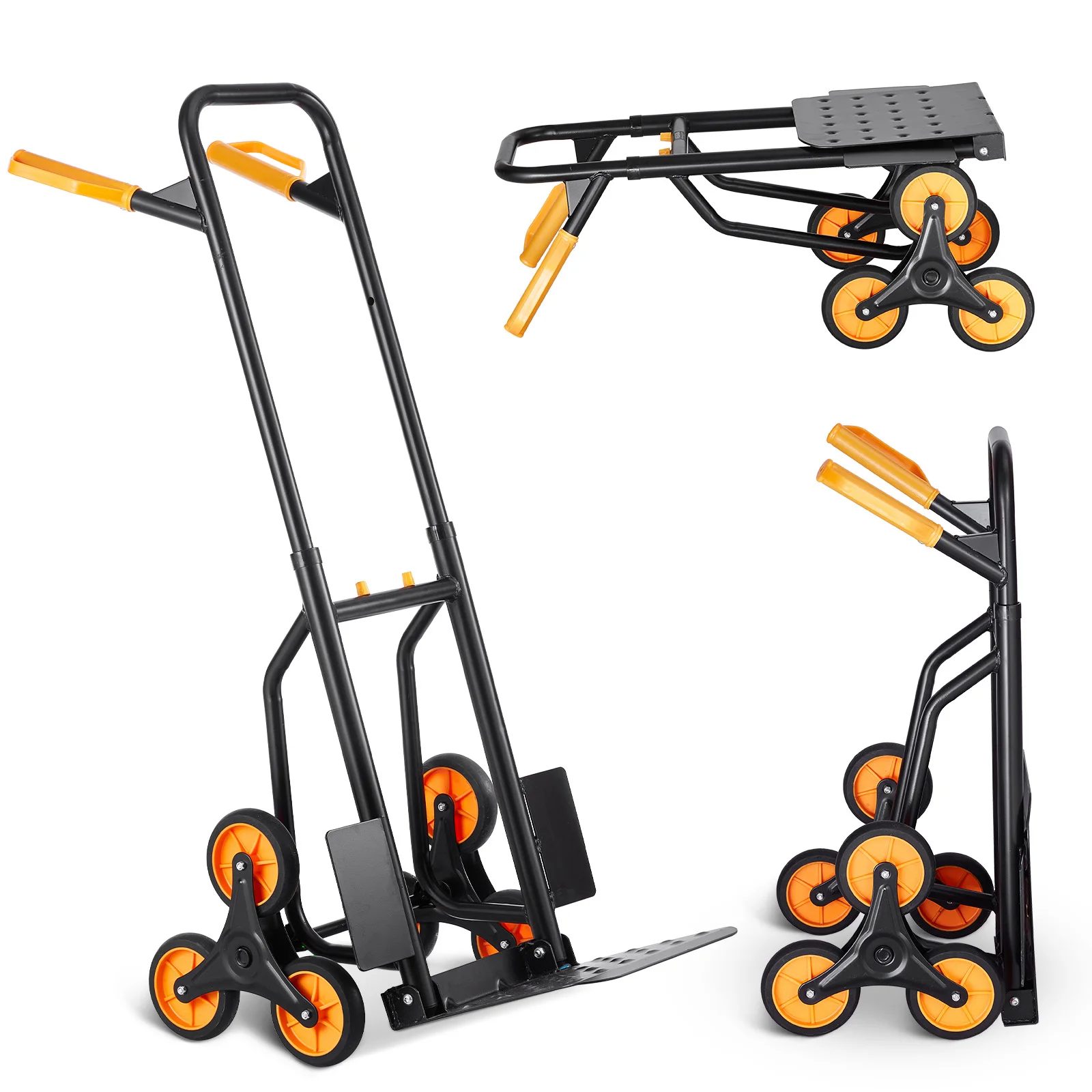SucceBuy 440 lbs Folding Hand Truck Dolly with 6 Wheels & 2 Elastic Ropes Stair Climbing Cart for Shopping Moving Warehouse