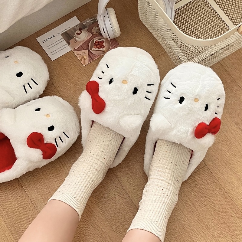 Sanrio Zapatillas de Felpa Hello Kitty Kawaii lindo estudiante Otoño Invierno dormitorio suave acolchado felpa dormitorio Aldult zapatos niñas Navidad