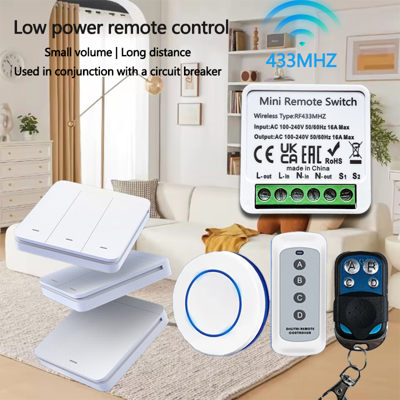 Draadloze Slimme Schakelaar 433 MHz 1/2/3 Gang Wandschakelaar 4 Sleutel/Rond Paneel Mini schakelaar Controle 16A Relais Breaker AC100-240V Thuis DIY