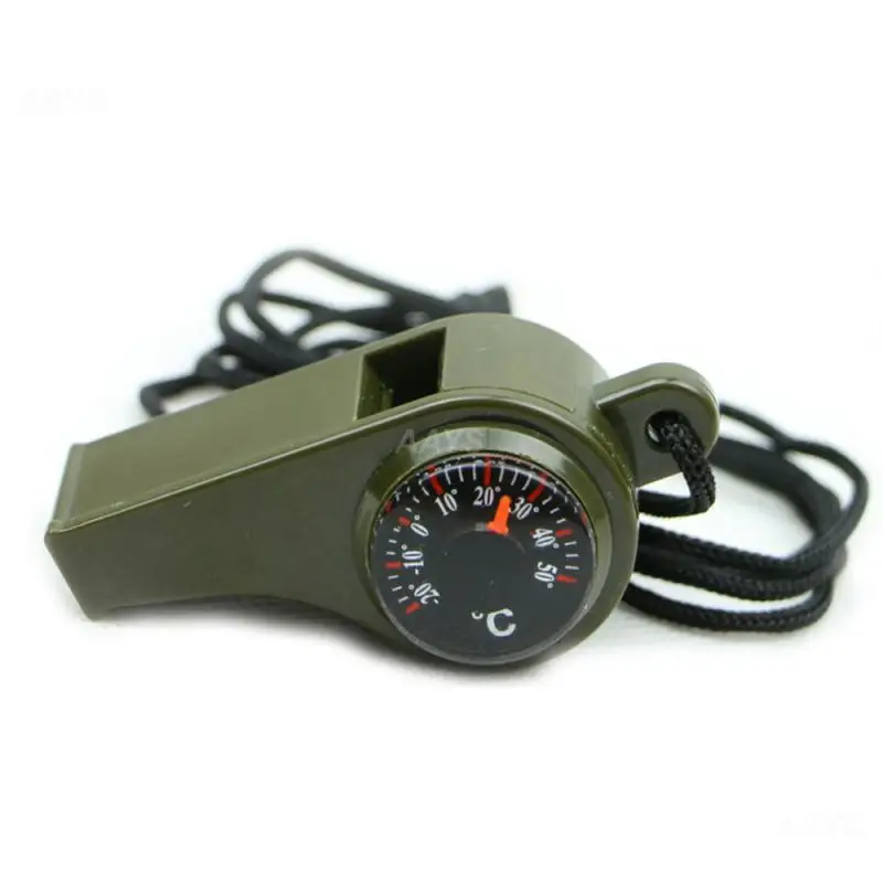 3in1 Survival Whistle Mutifunction น้ําหนักเบานกหวีดเครื่องวัดอุณหภูมิเข็มทิศสําหรับตั้งแคมป์เดินป่าและกิจกรรมกลางแจ้ง