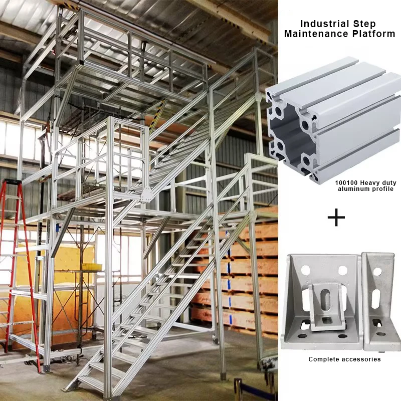 Magazzino industriale in fabbrica Scale per passerelle in alluminio Piattaforma per scale in alluminio Sistema di riparazione Scale per piattaforma con ruote