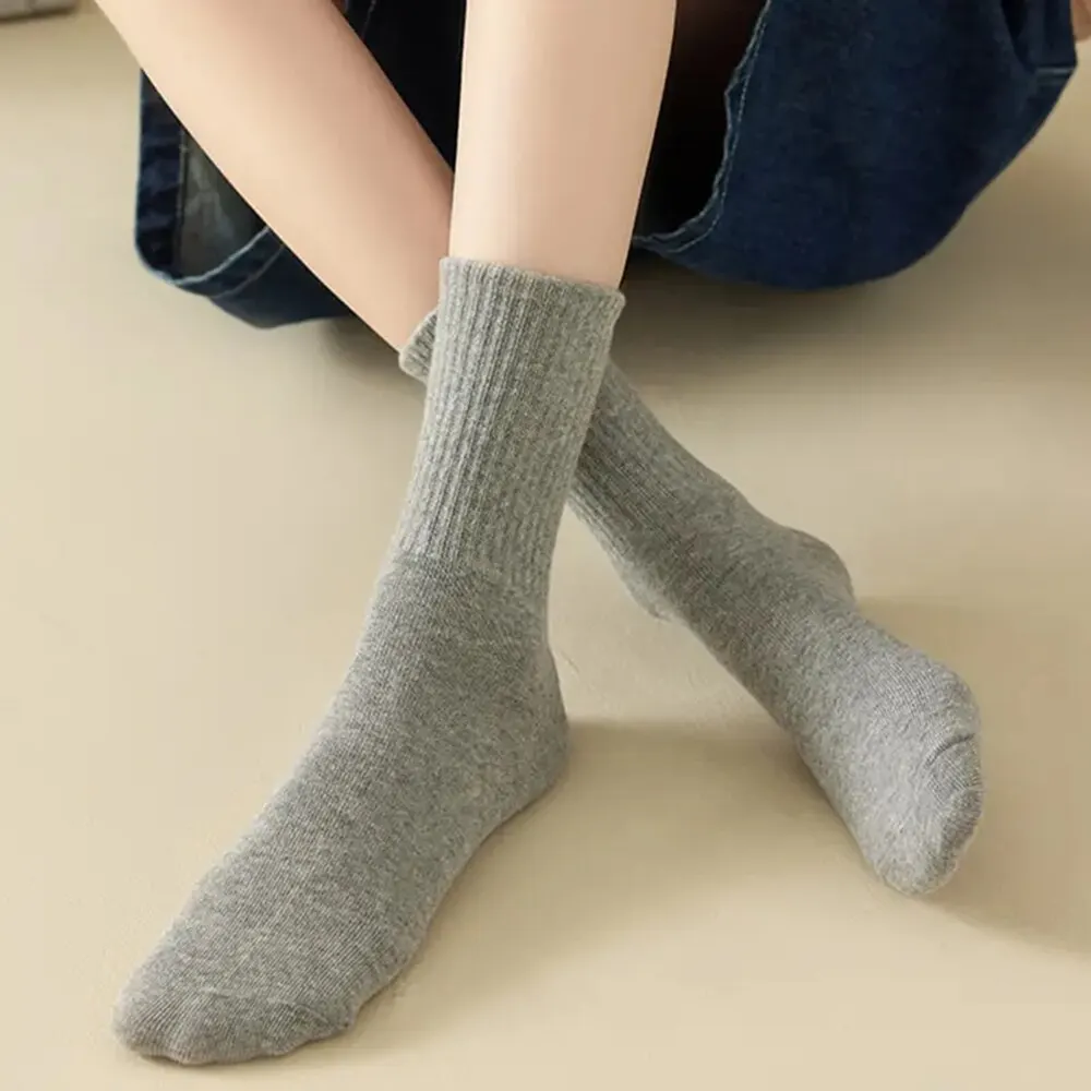 Meias esportivas de meia panturrilha feminina, respirável, confortável, outono, inverno, absorvente de suor, alta qualidade, casual, esportiva, 6 pares