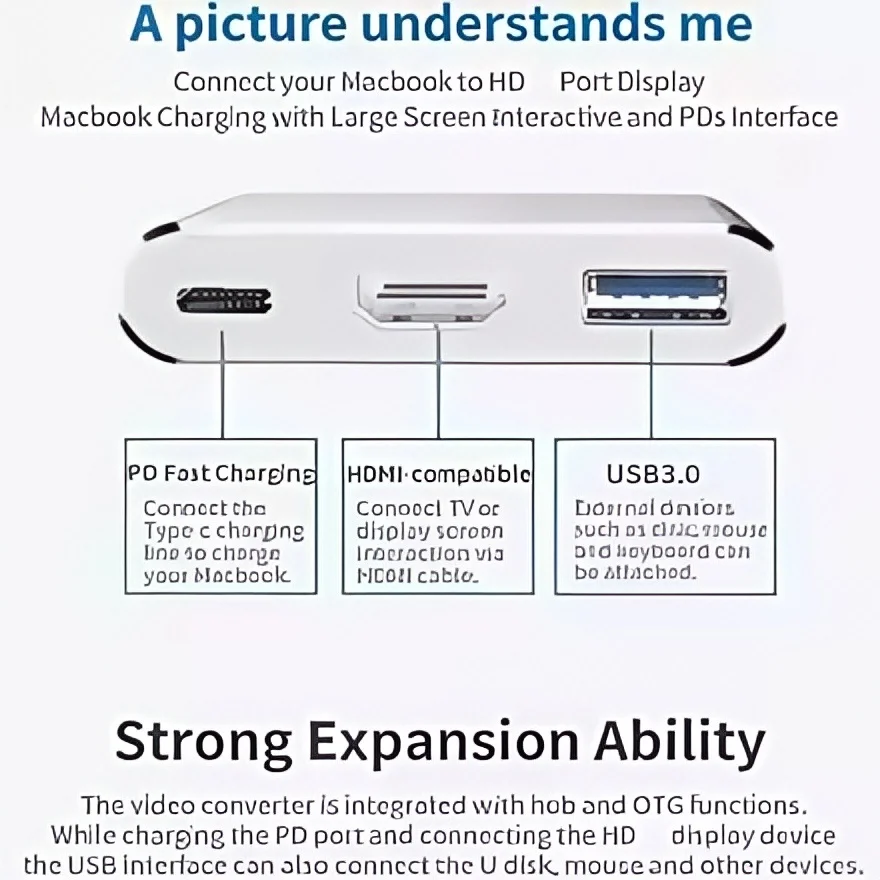 Adattatore hub USB C 4K HDMI, convertitore USB C maschio-femmina 3 in 1 con USB 3.0 e ricarica per MacBook Air 12