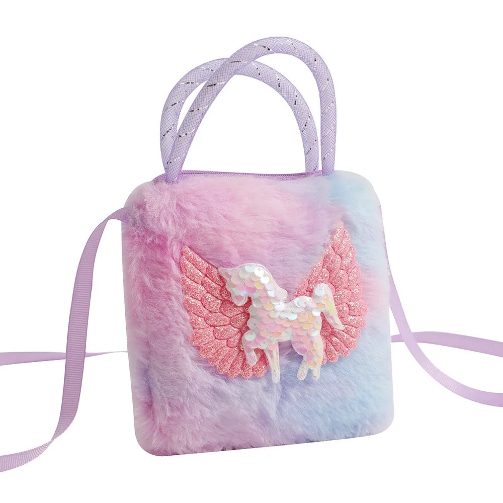 Unicórnio das crianças dos desenhos animados de pelúcia bolsa de ombro meninas crossbody saco crianças bolsa de moedas zero carteira menina pequeno saco quadrado mini bolsa